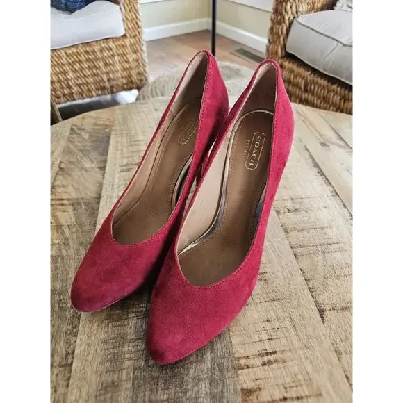 Coach A4078 Urban Red Suede Heels Women's Size 8 4 Inch - Picture 1 of 13